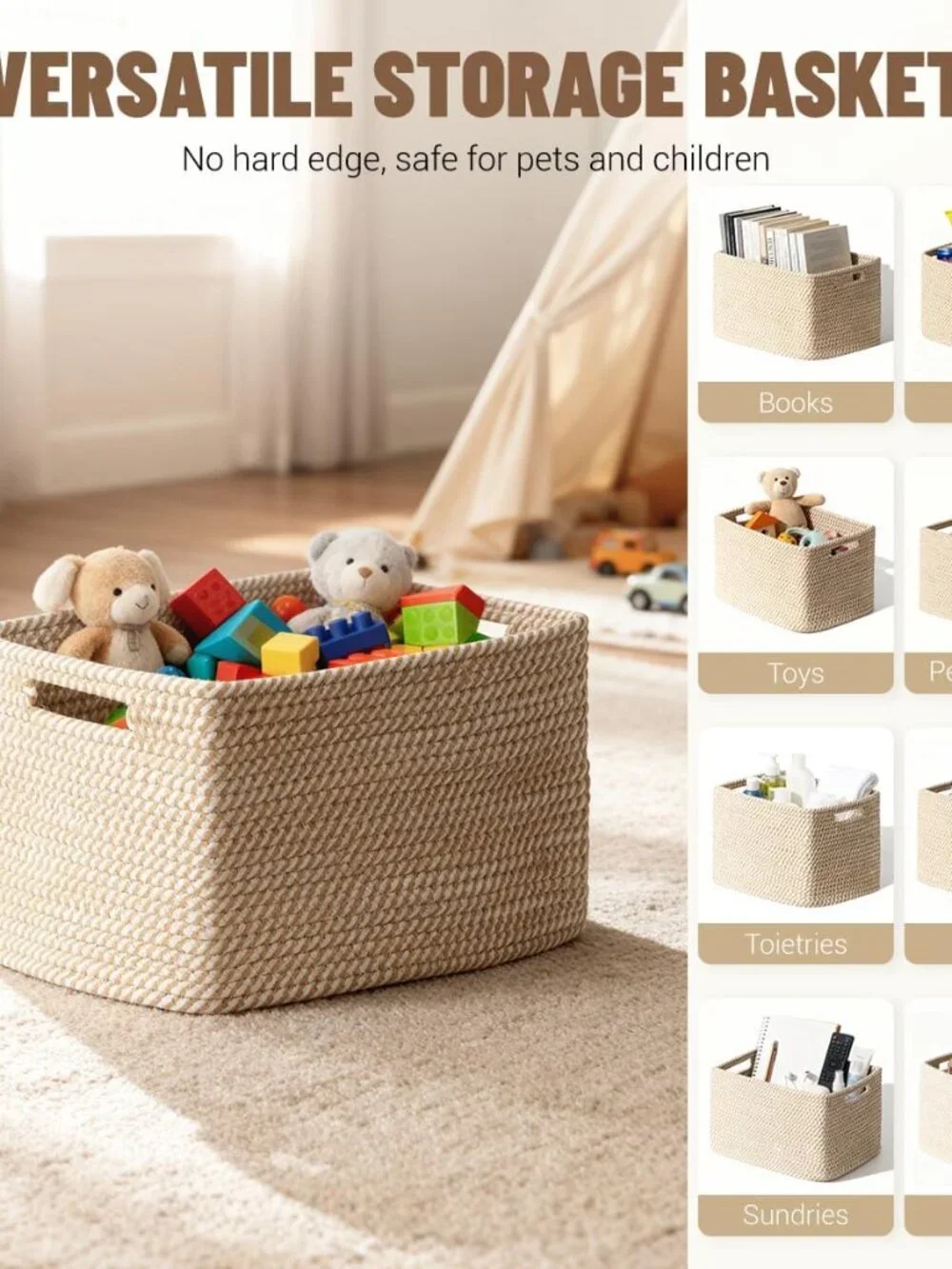 New 5 Pack Woven Storage Baskets, Decorative Storage Bins for Organizing | 13.8'